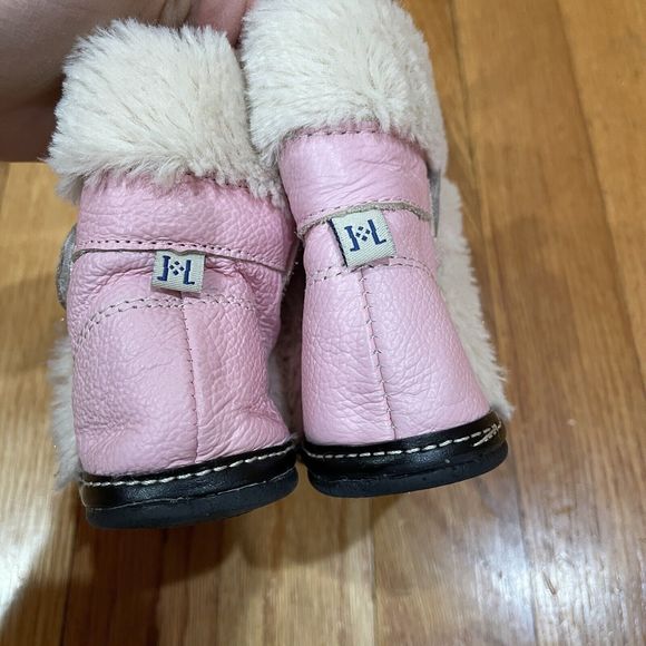 Jack and Lily Girls Pink Leather Booties Size 12-18 M Faux Fur Lined Excellent - Picture 6 of 11